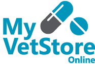 Logo for "My VetStore Online" featuring a capsule and a tablet beside the text.